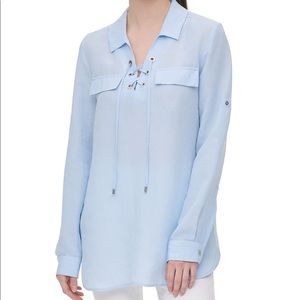 CALVIN KLEIN Grommet Lace-Up Top BLUSH